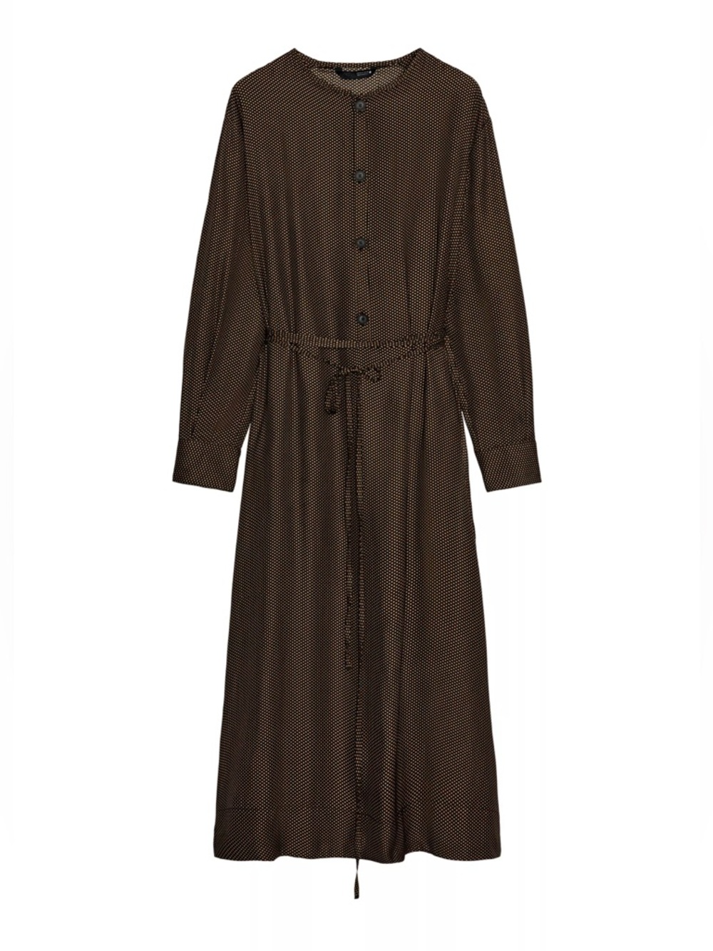 NWT Zara Brown Polka Dot Long Sleeve Button-Front Dress
